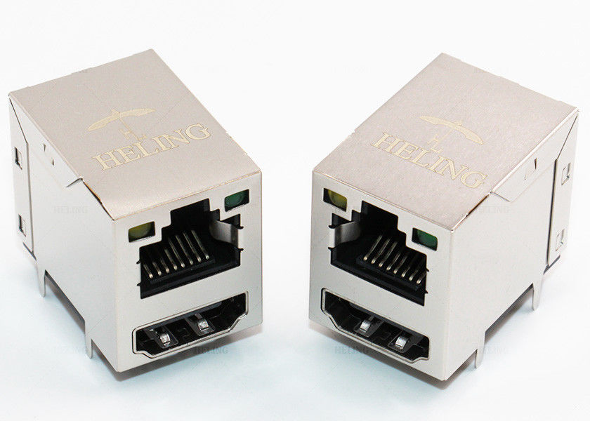 Shielded Ethernet RJ45 Female Connector + HDMI Stacked Combo With LED Indicator