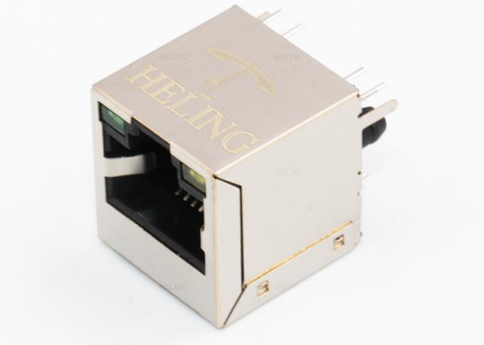 180 درجه عمودی RJ45 جک از طریق سوراخ PCB کوه با سبز / زرد LED aligned
