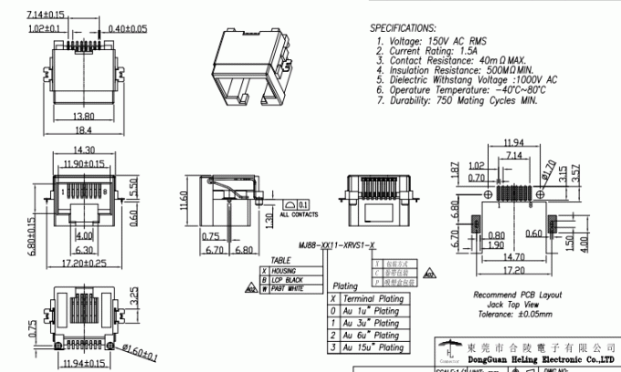 SMT Overhangs PCB RJ45 جک اترنت نوع زن